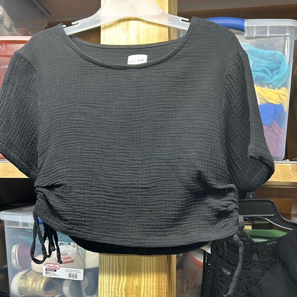 NET Just be black crop top drawstrings‎ sides size medium